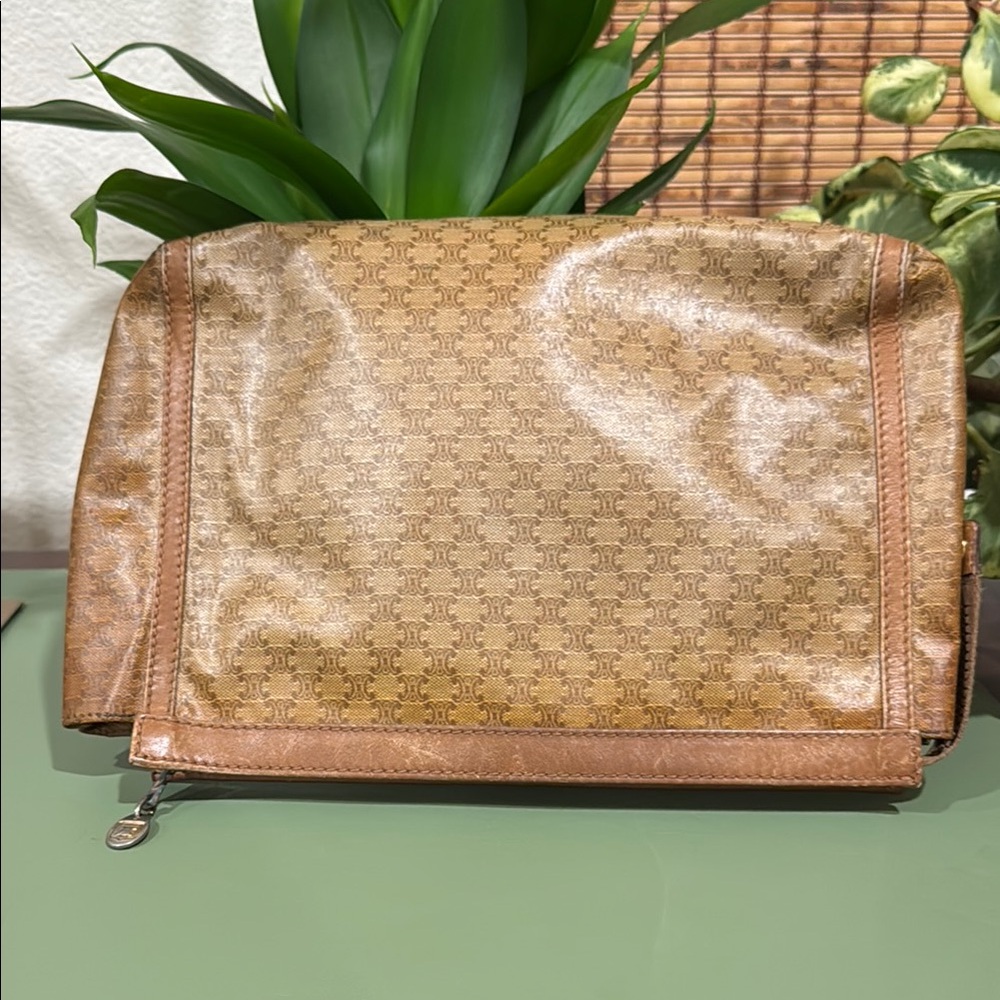 Celine Tan and Brown Toiletry Bag with Geometric Pattern - Picture 14 of 14